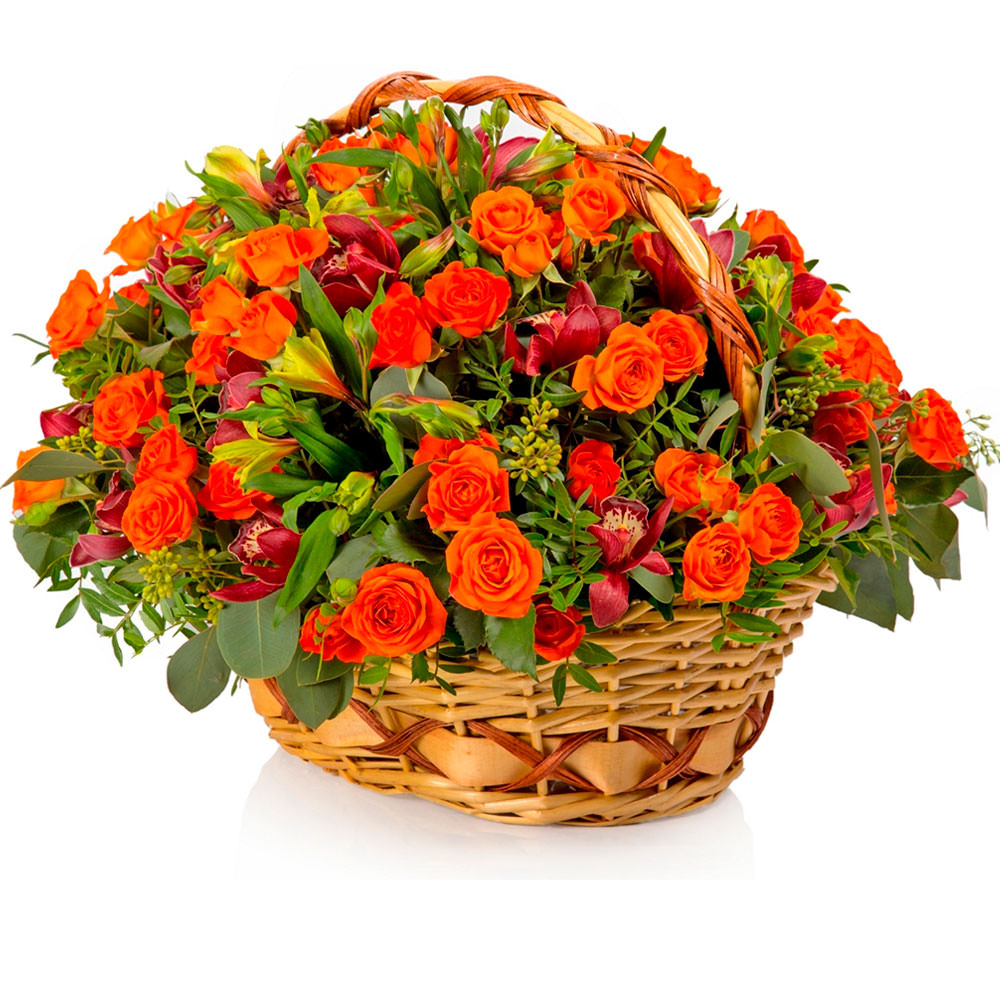 Цветы в корзинке "Алый закат" Цветы в корзинке "Алый закат"